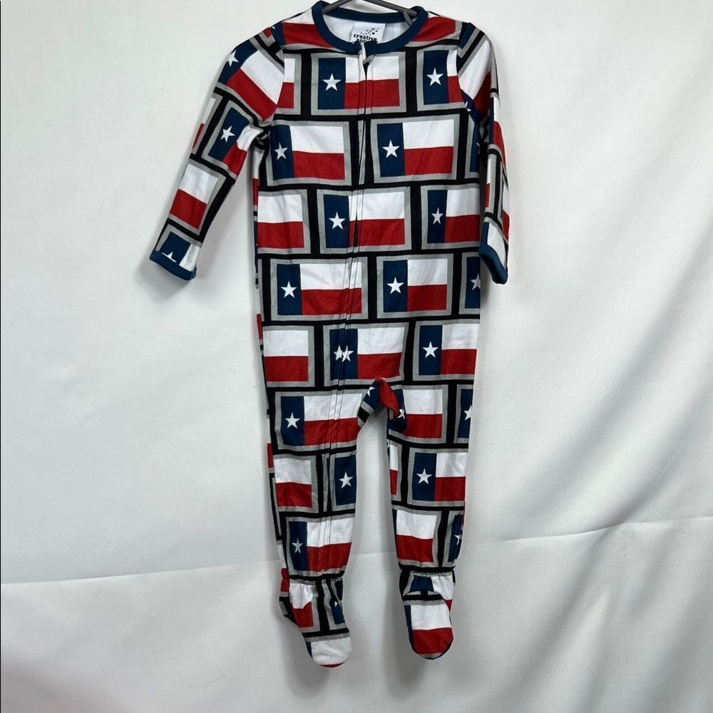 Creative Apparel Texas Flag Print flannel footie pajamas size 18 months Pit